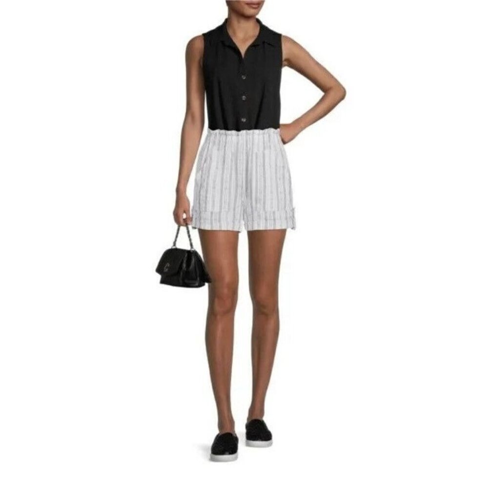 Time and Tru Women's Paperbag Mid Rise Linen Short, Clothing Size:L
